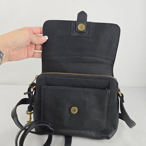 Fossil Black Leather Crossbody Bag with Key Charm