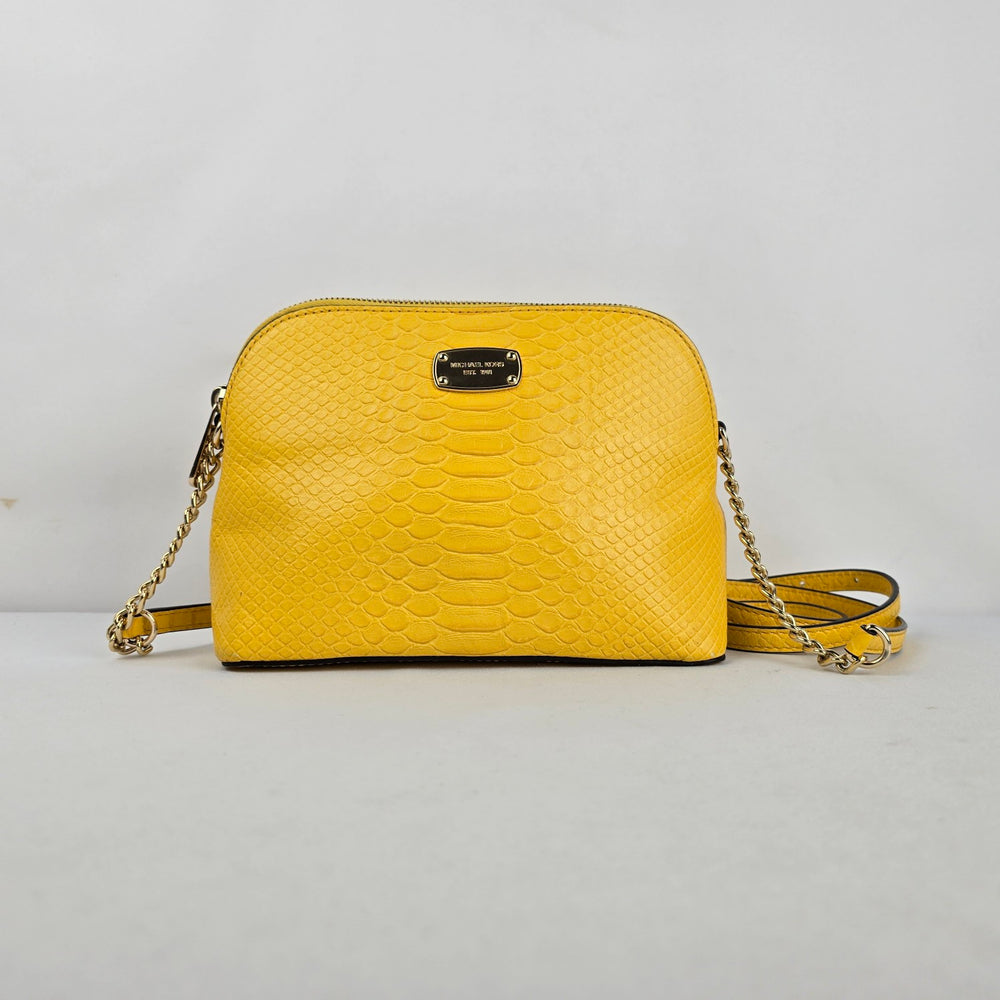 Michael Kors Cindy Yellow Snake Embossed Leather Dome Crossbody Bag