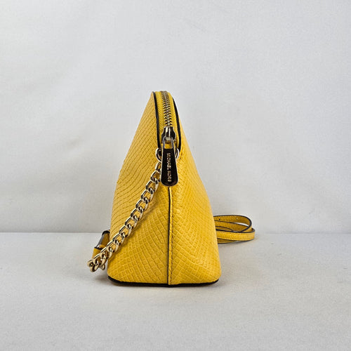 Michael Kors Cindy Yellow Snake Embossed Leather Dome Crossbody Bag