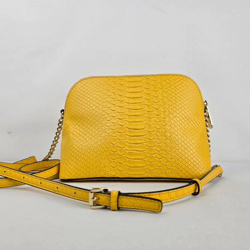 Michael Kors Cindy Yellow Snake Embossed Leather Dome Crossbody Bag