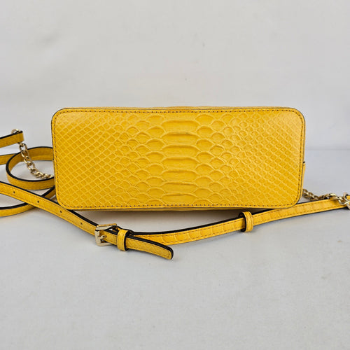 Michael Kors Cindy Yellow Snake Embossed Leather Dome Crossbody Bag