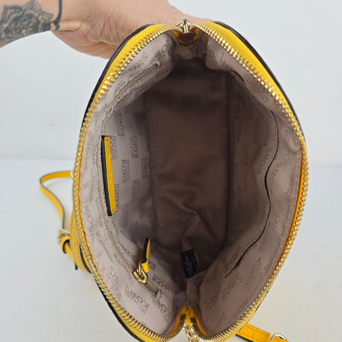 Michael Kors Cindy Yellow Snake Embossed Leather Dome Crossbody Bag