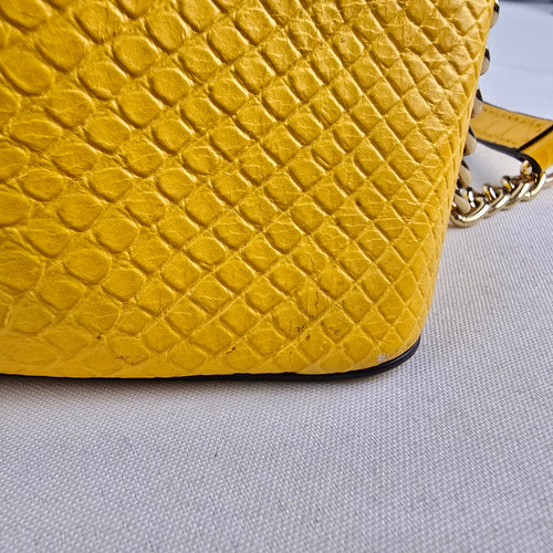 Michael Kors Cindy Yellow Snake Embossed Leather Dome Crossbody Bag