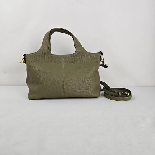 Kattee Olive Cowhide Leather Mini Crossbody Satchel Bag