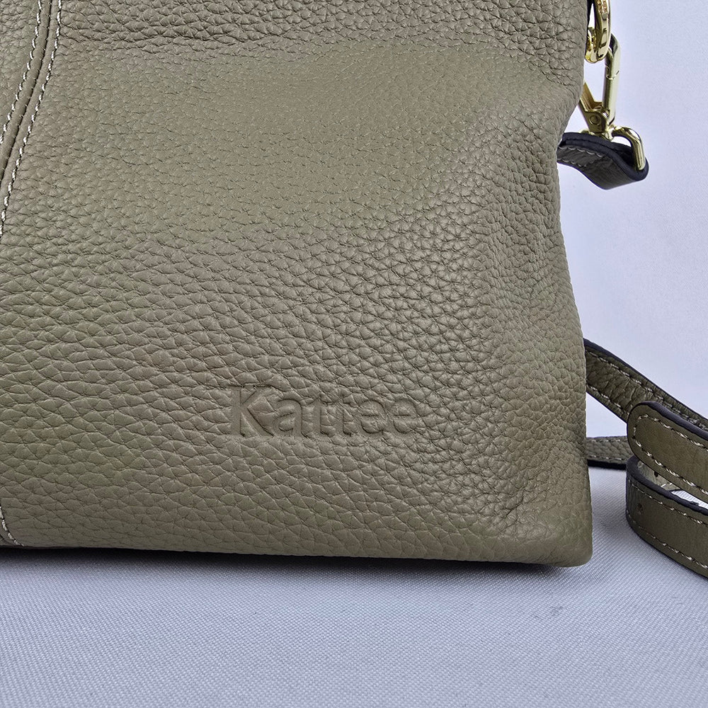 Kattee Olive Cowhide Leather Mini Crossbody Satchel Bag