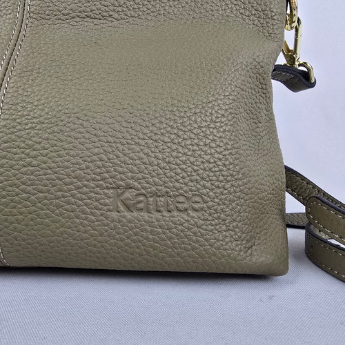 Kattee Olive Cowhide Leather Mini Crossbody Satchel Bag