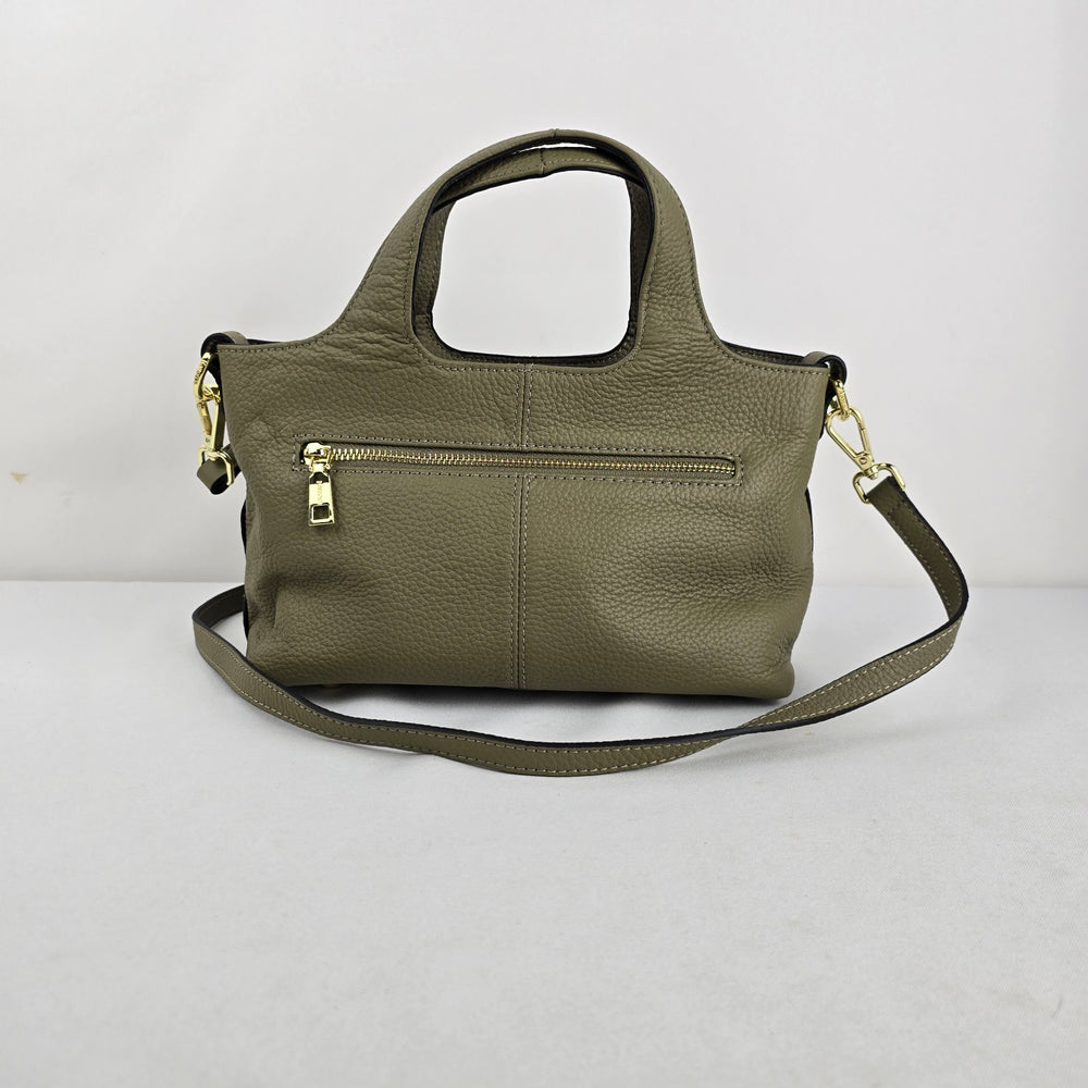 Kattee Olive Cowhide Leather Mini Crossbody Satchel Bag