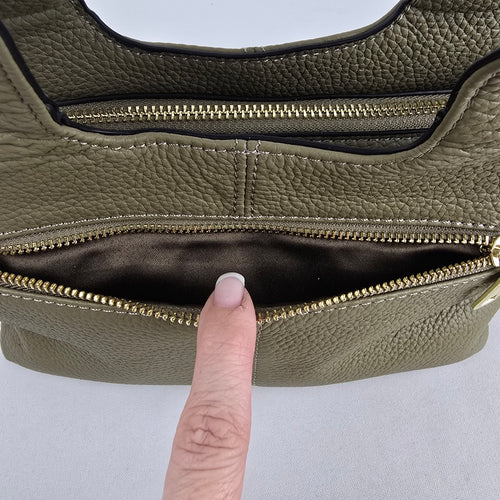 Kattee Olive Cowhide Leather Mini Crossbody Satchel Bag