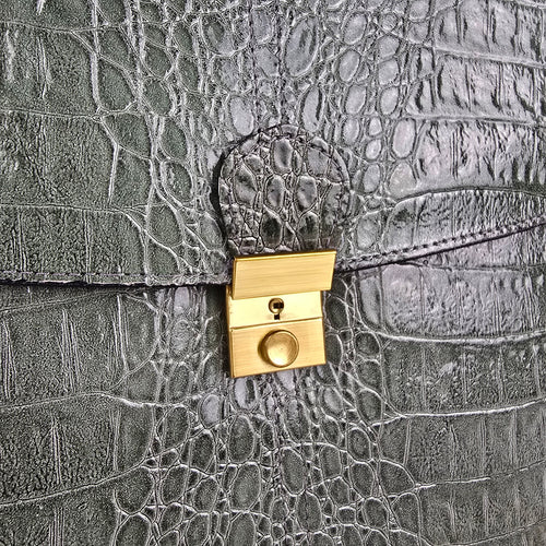 SUDHAUS Green Croc Embossed Leather Top Handle Crossbody Bag