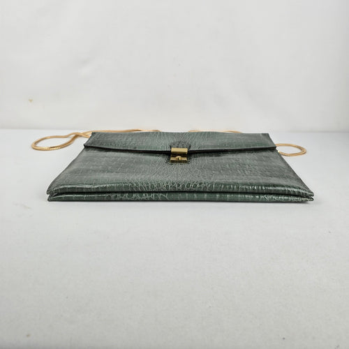 SUDHAUS Green Croc Embossed Leather Top Handle Crossbody Bag