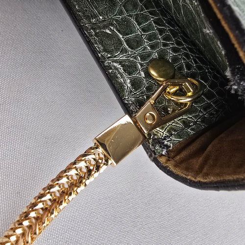 SUDHAUS Green Croc Embossed Leather Top Handle Crossbody Bag