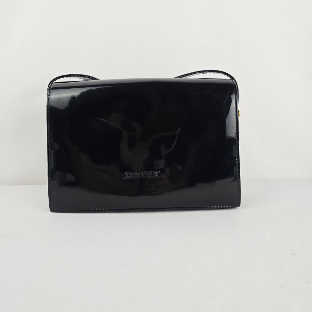 Artfax Black Patent Leather Structured Shoulder Bag
