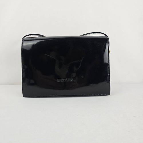 Artfax Black Patent Leather Structured Shoulder Bag
