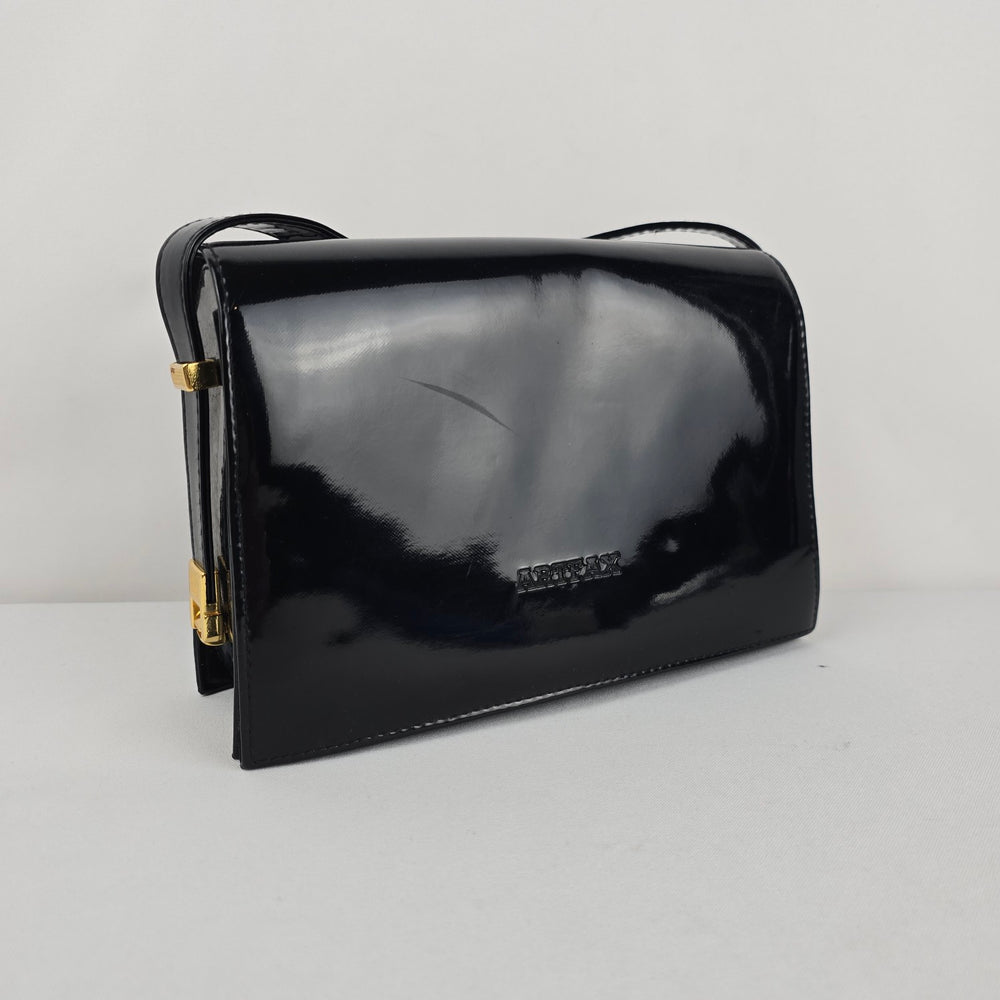 Artfax Black Patent Leather Structured Shoulder Bag