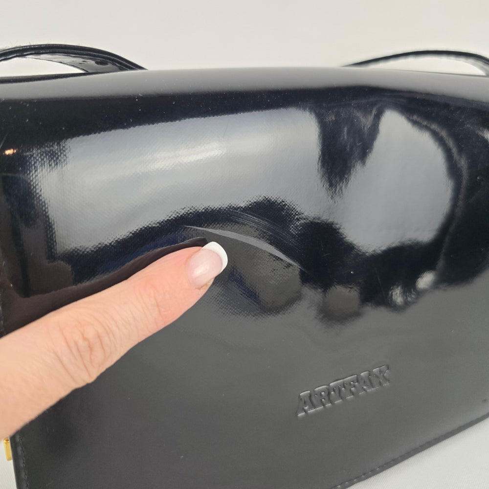 Artfax Black Patent Leather Structured Shoulder Bag