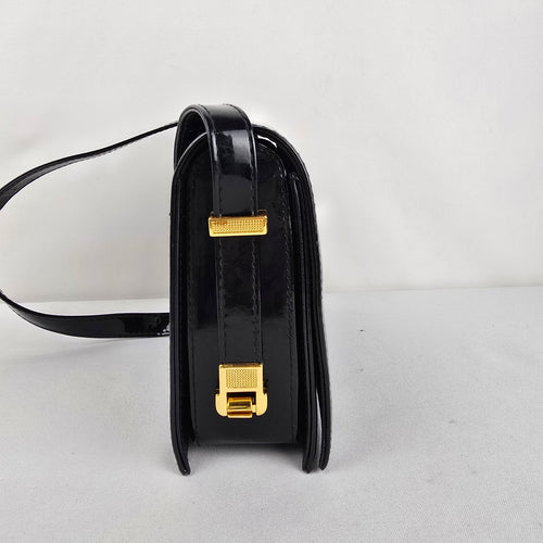 Artfax Black Patent Leather Structured Shoulder Bag