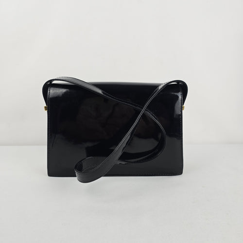 Artfax Black Patent Leather Structured Shoulder Bag