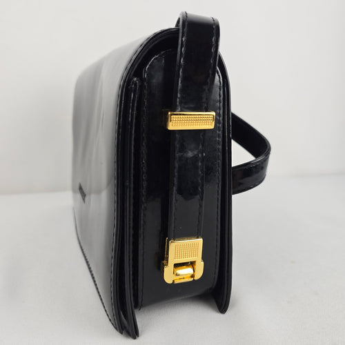 Artfax Black Patent Leather Structured Shoulder Bag