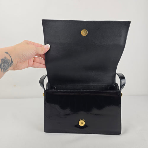 Artfax Black Patent Leather Structured Shoulder Bag