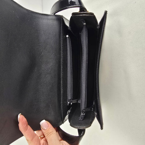 Artfax Black Patent Leather Structured Shoulder Bag