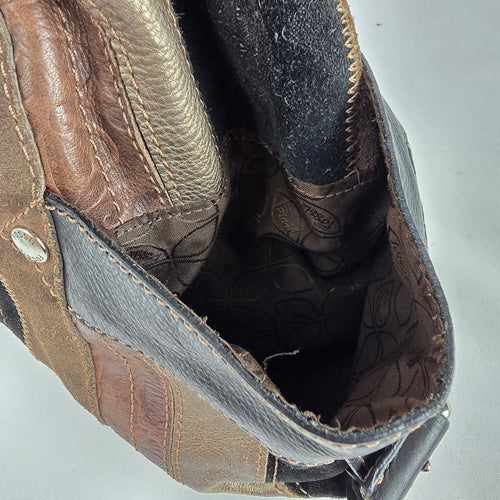Fossil Patchwork Leather Shoulder Bag Brown Black Metallic
