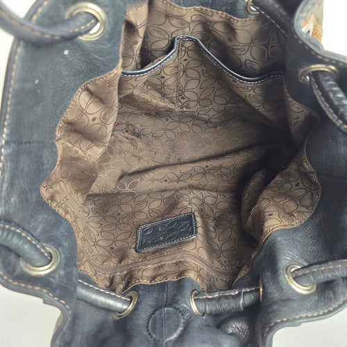 Fossil Patchwork Leather Shoulder Bag Brown Black Metallic