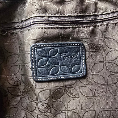 Fossil Patchwork Leather Shoulder Bag Brown Black Metallic