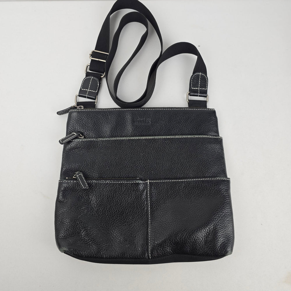 Roots Black Leather Crossbody Organizer Bag