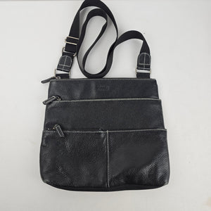 Roots Black Leather Crossbody Organizer Bag