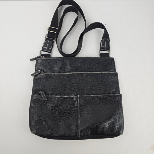 Roots Black Leather Crossbody Organizer Bag