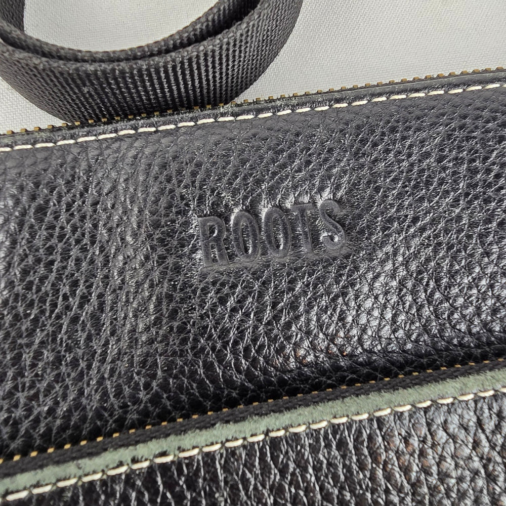 Roots Black Leather Crossbody Organizer Bag