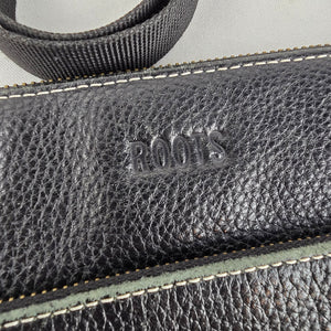 Roots Black Leather Crossbody Organizer Bag