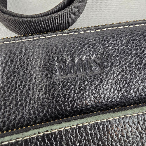 Roots Black Leather Crossbody Organizer Bag