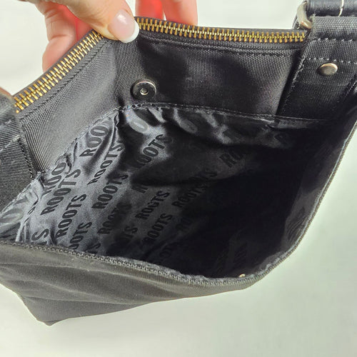 Roots Black Leather Crossbody Organizer Bag