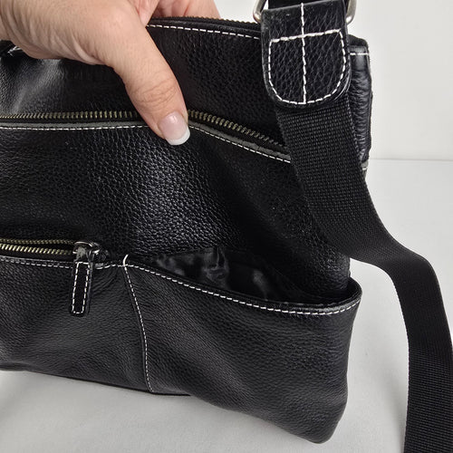Roots Black Leather Crossbody Organizer Bag