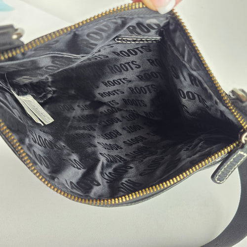 Roots Black Leather Crossbody Organizer Bag
