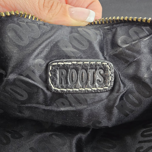 Roots Black Leather Crossbody Organizer Bag