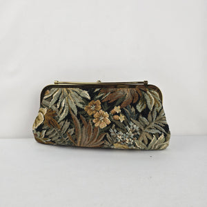 Vintage Floral Tapestry Kiss Lock Clutch Bag