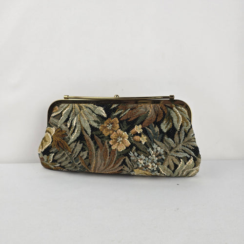 Vintage Floral Tapestry Kiss Lock Clutch Bag