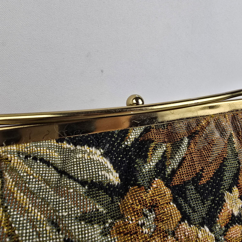 Vintage Floral Tapestry Kiss Lock Clutch Bag