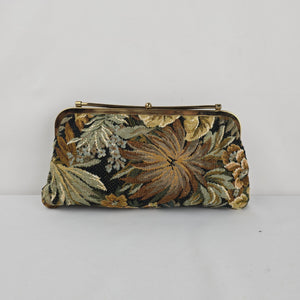 Vintage Floral Tapestry Kiss Lock Clutch Bag