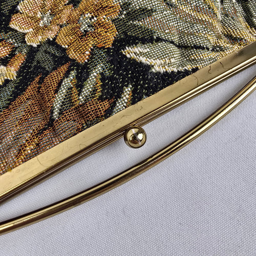 Vintage Floral Tapestry Kiss Lock Clutch Bag