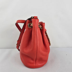 Michael Kors Red Leather Drawstring Bucket Crossbody Bag