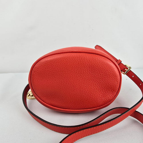 Michael Kors Red Leather Drawstring Bucket Crossbody Bag