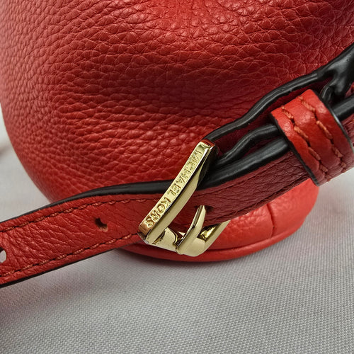Michael Kors Red Leather Drawstring Bucket Crossbody Bag