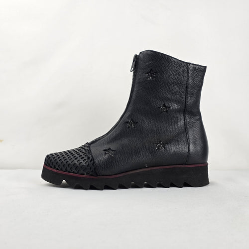 Papucei Black Leather Star Ankle Boots Size 8