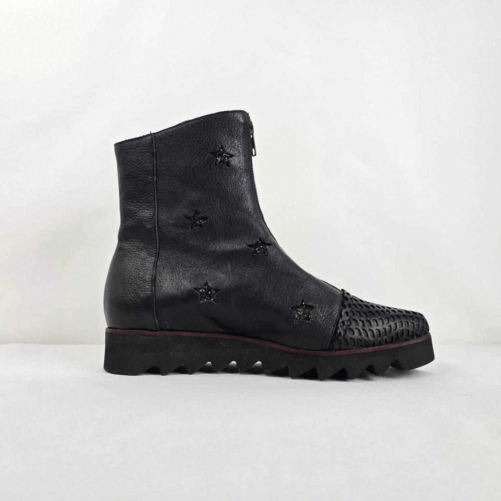 Papucei Black Leather Star Ankle Boots Size 8