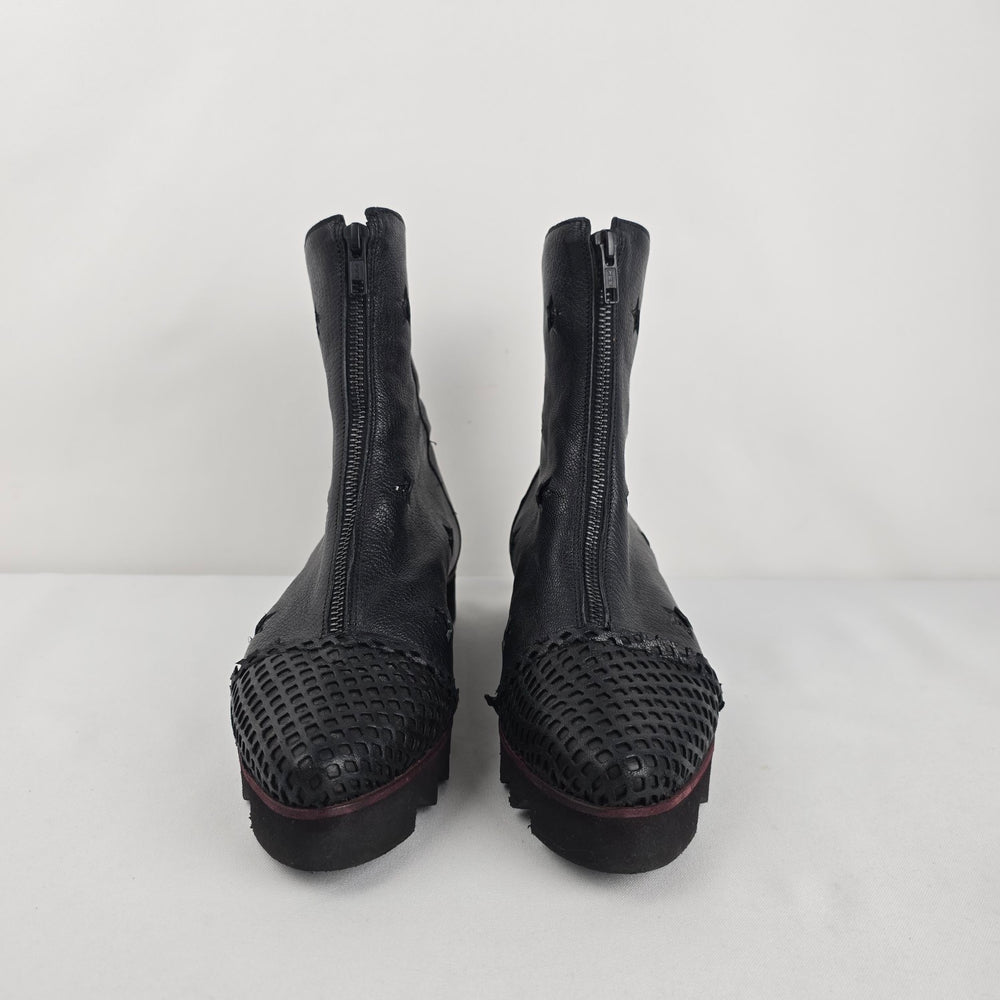 Papucei Black Leather Star Ankle Boots Size 8