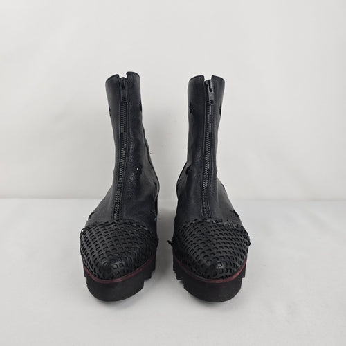 Papucei Black Leather Star Ankle Boots Size 8