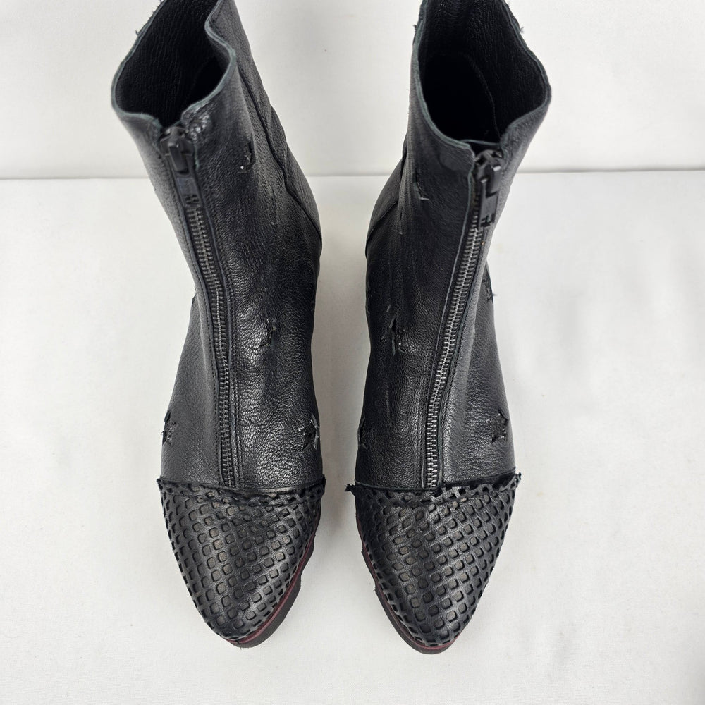 Papucei Black Leather Star Ankle Boots Size 8